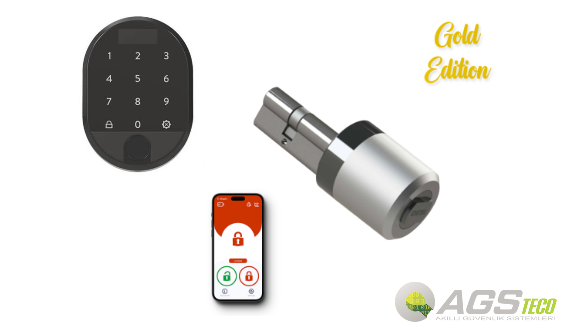 DESi Utopic 3 GOLD EDİTİON Akıllı Kilit  Bluetooth IOS/Android Uyumlu & DESi Utopic Serisi Uyumlu Parmak İzi Okuyucu ve Dahili Tuş Takımı